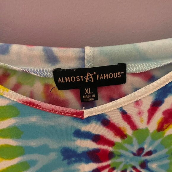 XL Almost Famous multicolored tie dye long sleeve top with hood - Picture 3 of 3